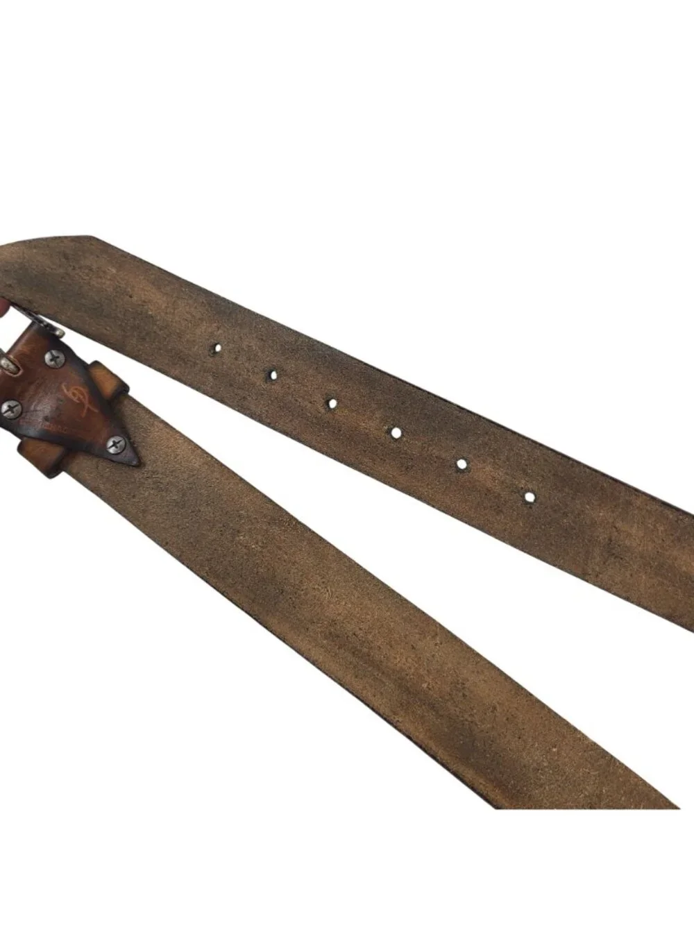 NEW Ishaor Handcrafted Brown Tooled Leather Belt Silver Buckle 1.5